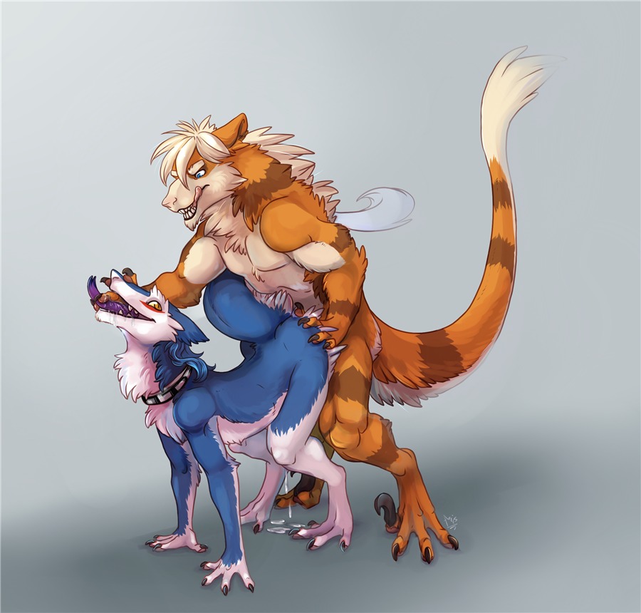 all_fours ambiguous_gender anthro blue_eyes bodily_fluids chest_tuft claws collar cum digitigrade doggystyle dragonasis dripping drooling duo e621 finger_fetish finger_lick finger_play fingers forked_tongue from_behind_position fur genital_fluids leonardo_(dragonasis) licking licking_lips male mammal markus_(dowantanaccount) muscular nude penetration saliva self_lick sergal sex shaded signature simple_background stripes tail tongue tongue_out tuft yellow_eyes