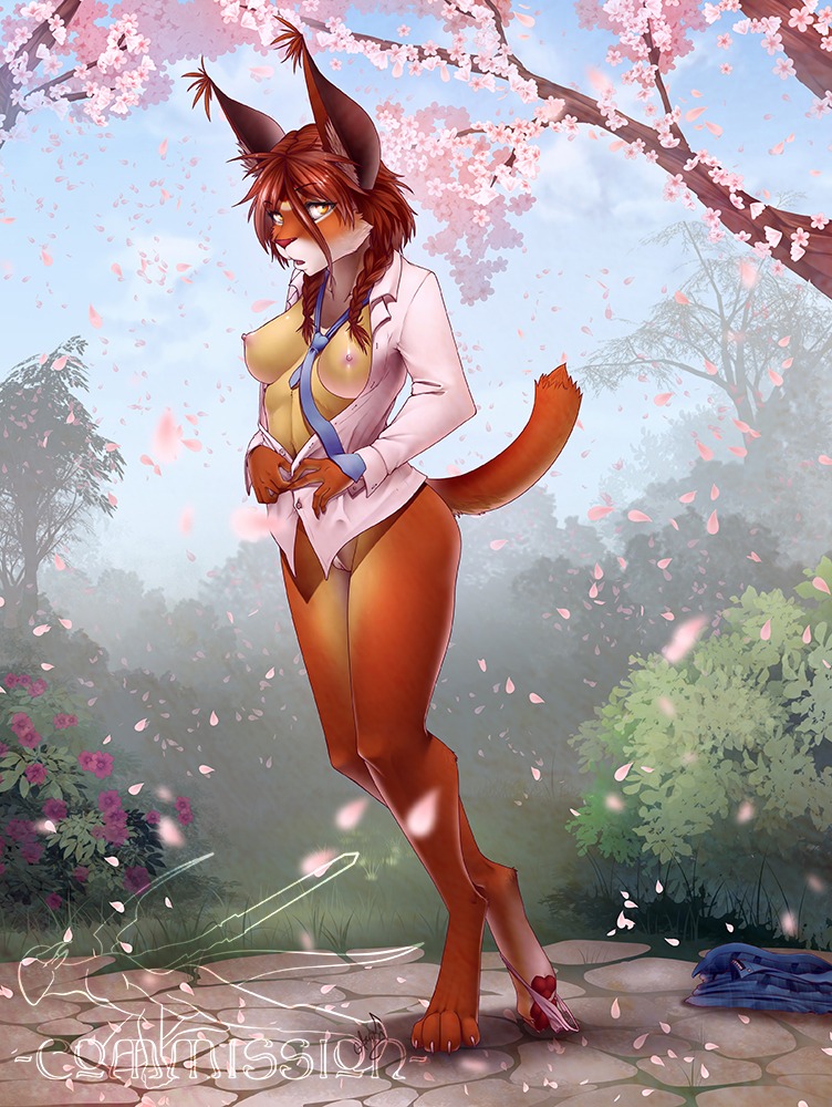 4_toes anthro barefoot biped bottomless bottomless_female braided_hair breasts claws clothed clothing e621 ear_tuft erunroe feet felid feline female fur genitals hair hindpaw inner_ear_fluff lalamika looking_at_viewer lynx mammal multicolored_body multicolored_fur nipples pawpads paws pigtails red_body red_fur red_hair skimpy solo tan_body tan_fur toe_claws toes tuft twin_braids two_tone_body two_tone_fur undressing vulva