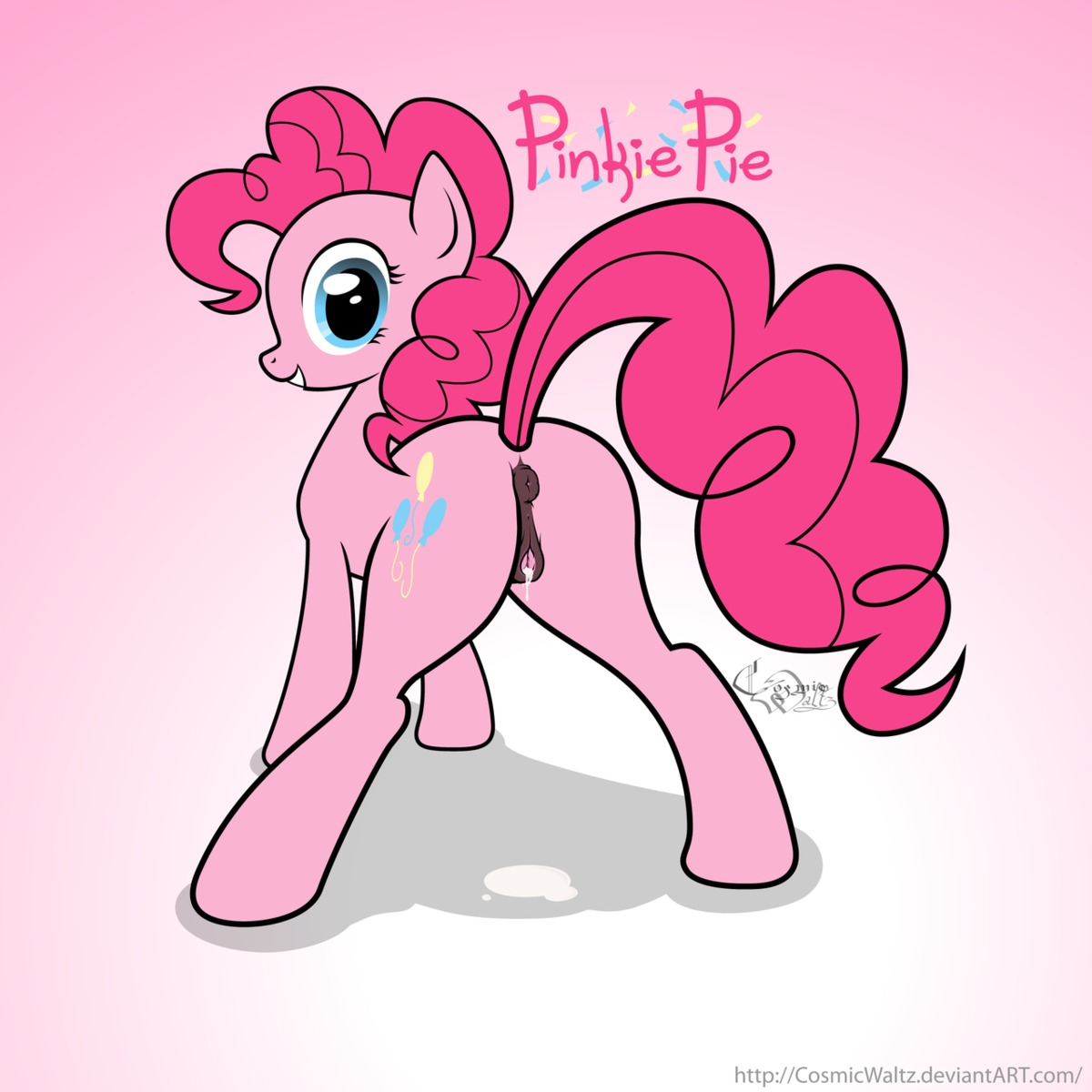 1:1 2012 anatomically_correct anatomically_correct_genitalia anatomically_correct_vulva animal_genitalia animal_vulva anus blue_eyes butt cosmicwaltz cutie_mark dripping e621 earth_pony english_text equid equine equine_genitalia equine_vulva female feral friendship_is_magic fur genitals hair hasbro hi_res horse looking_at_viewer looking_back mammal my_little_pony pink_body pink_fur pink_hair pinkie_pie_(mlp) pony presenting puffy_anus quadruped smile solo tail text url vulva