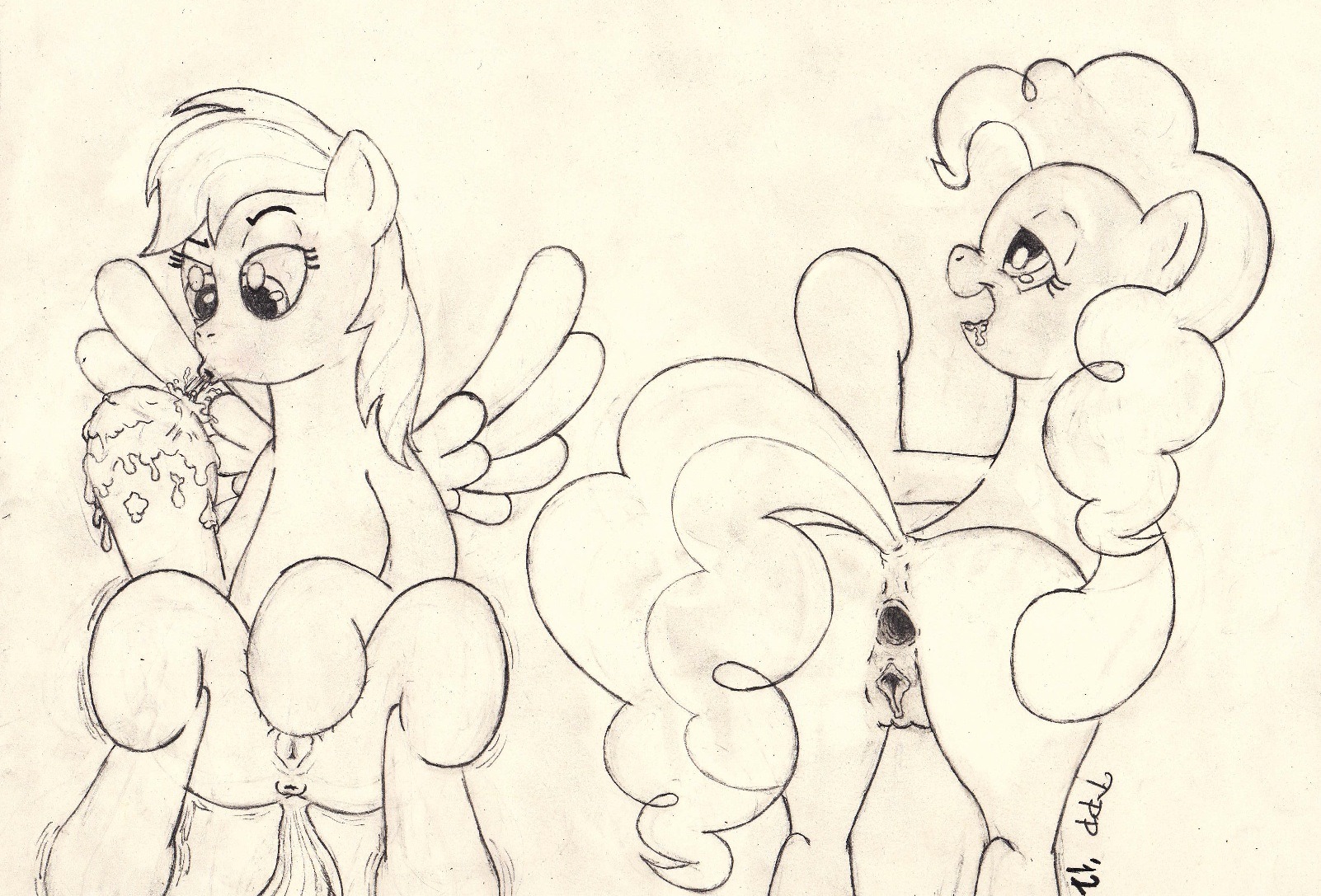 earth_pony equine female friendship_is_magic horse my_little_pony pegasus pinkie_pie_(mlp) pony rainbow_dash_(mlp) rule34 smooth_skin thepickledpony