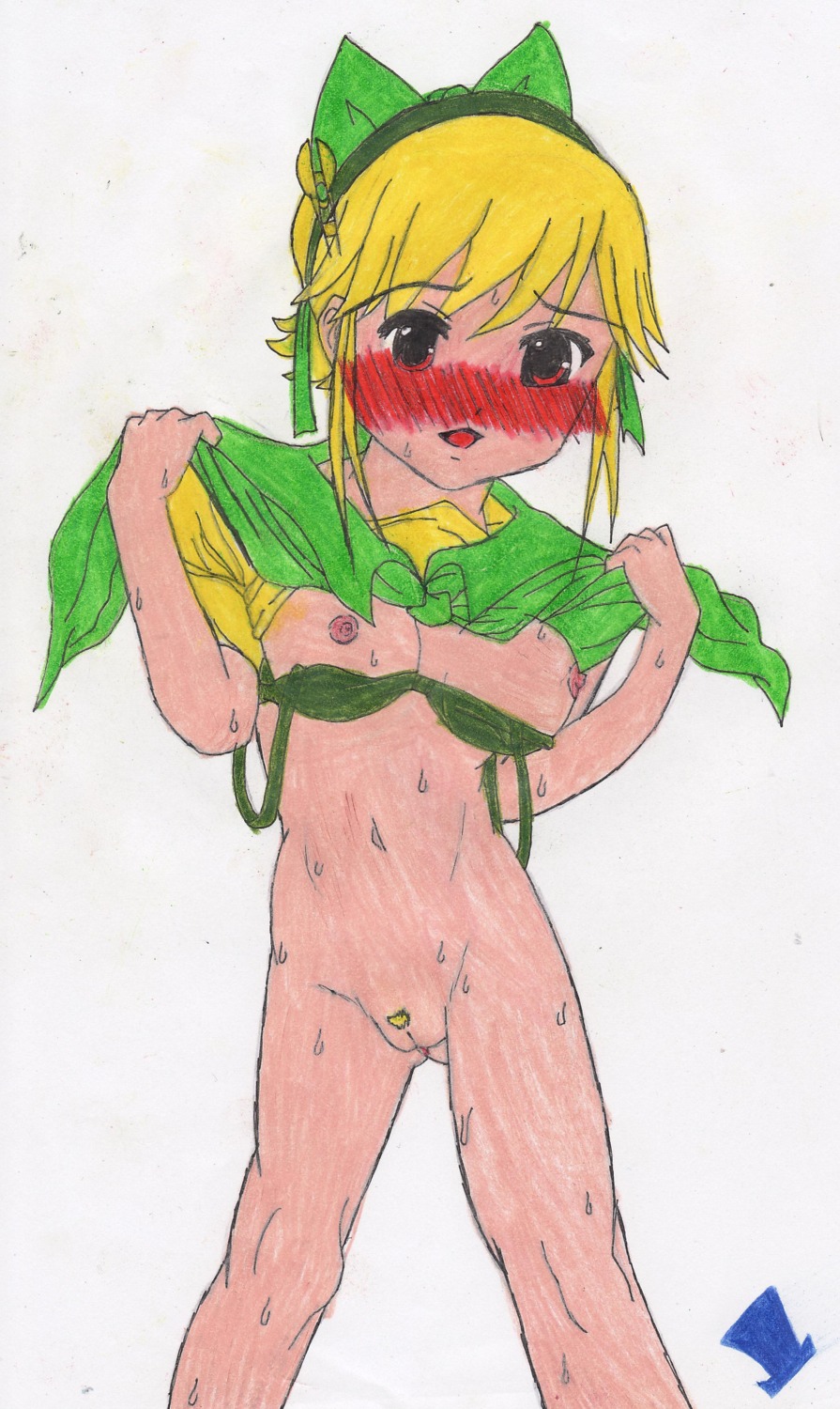 breasts clothing color exposed_breasts female female_only front_view human leavanny madhatter-himself pokemon pussy rule34 solo vulva white_background