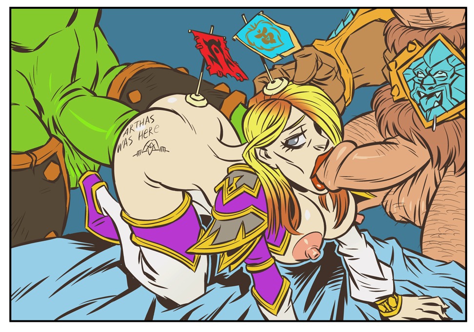 1girls 2009 2boys alliance_(warcraft) alliance_banner alliance_symbol big_breasts big_penis blizzard_entertainment body_writing breasts dahr erect_nipples fellatio female green_penis green_skin horde_banner horde_symbol huge_cock human human_female human_mage human_male human_warrior interspecies jaina_proudmoore kirin_tor large_breasts light-skinned_female light-skinned_male light_skin mage_(warcraft) male male/female nipples oral orc orc_male orc_shaman penis rule34 shaman_(warcraft) spitroast tauren thick_penis thrall threesome varian_wrynn warcraft warrior_(warcraft) world_of_warcraft