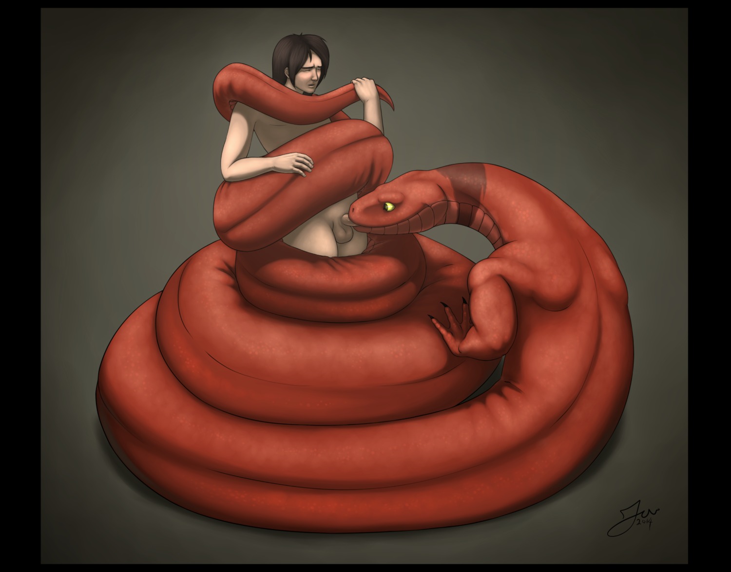 2014 5_fingers ambiguous_gender ambiguous_on_human ambiguous_penetrated anthro anthro_penetrated apode back_groove bald balls bdsm biped black_border bondage border bound brown_eyes brown_hair claws coiling coiling_around_body darkened_balls darkened_genitalia draconcopode duo e621 erection eyes_closed fellatio fingers front_view genitals glistening grasp grey_background hair hi_res human human_on_anthro human_penetrating human_penetrating_anthro interspecies legless light_body light_skin lizard long_hair loonertick male male/ambiguous male_on_anthro male_penetrating male_penetrating_ambiguous mammal muscular naga nero_(shorty) nude oral oral_penetration pecs penetration penile penis questionable_consent raised_arm red_body red_scales reptile scales scalie serpentine sex shadow shoulder_blades simple_background snake tan_balls tan_body tan_skin unruled yellow_sclera