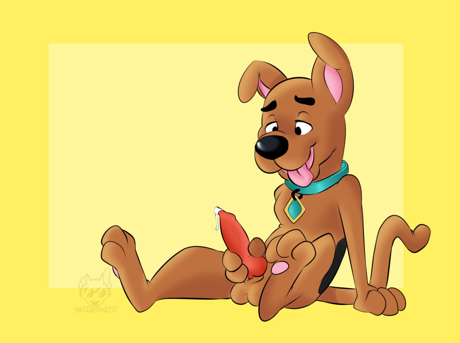 3_fingers 3_toes animal_genitalia animal_penis anthro balls canid canine canine_genitalia canine_penis canis collar domestic_dog e621 erection feet fingers genitals great_dane hanna-barbera hi_res incorgnito knot male mammal mastiff masturbation molosser nude open_mouth penile penile_masturbation penis scooby-doo scooby-doo_(series) simple_background solo toes tongue tongue_out young young_anthro