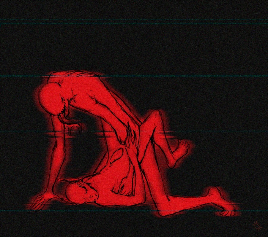 5_fingers 5_toes anal anal_penetration big_ears black_background bodily_fluids creepypasta cryptid cum cum_while_penetrated dominant dominant_male drooling duo e621 ejaculation eldritch_abomination erection eyeless faceless feet fingers from_front_position genital_fluids genitals hands-free humanoid humanoid_feet humanoid_pointy_ears legs_up long_tongue looking_away lying male male/male male_penetrated male_penetrating male_penetrating_male missionary_position monster monstrous_humanoid not_furry nude on_back orgasm penetration penis plantigrade pointy_ears red_body saliva sex simple_background slenderman tapering_penis textured_background the_rake toes tongue tongue_out unknown_artist