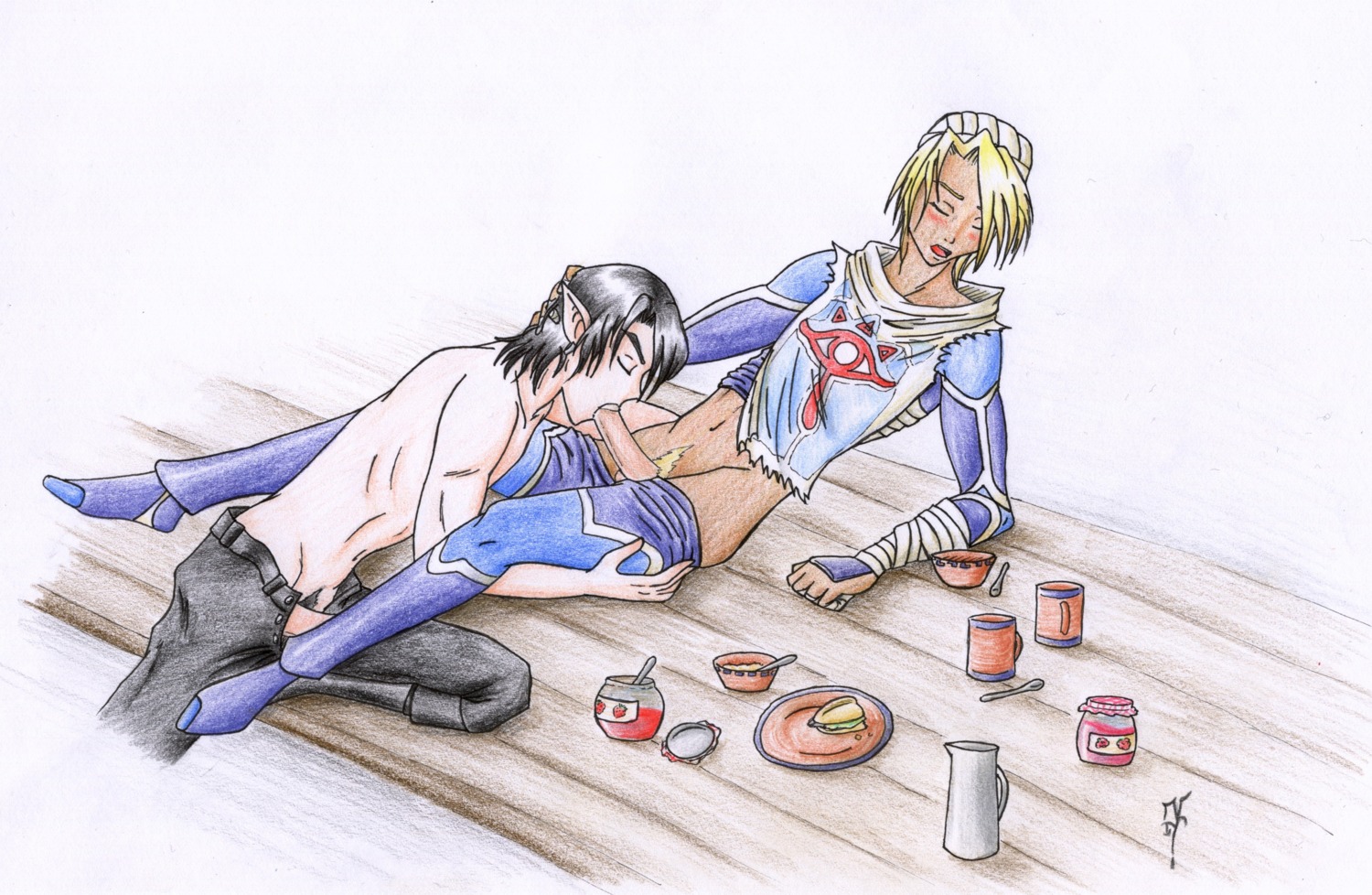 beige_skin black_hair blonde_hair brown_skin cmnm color dark_link fellatio food gay hair male male_only multiple_males ocarina_of_time oral pointy_ears rule34 rule_63 sheik straight_hair the_legend_of_zelda yaoi
