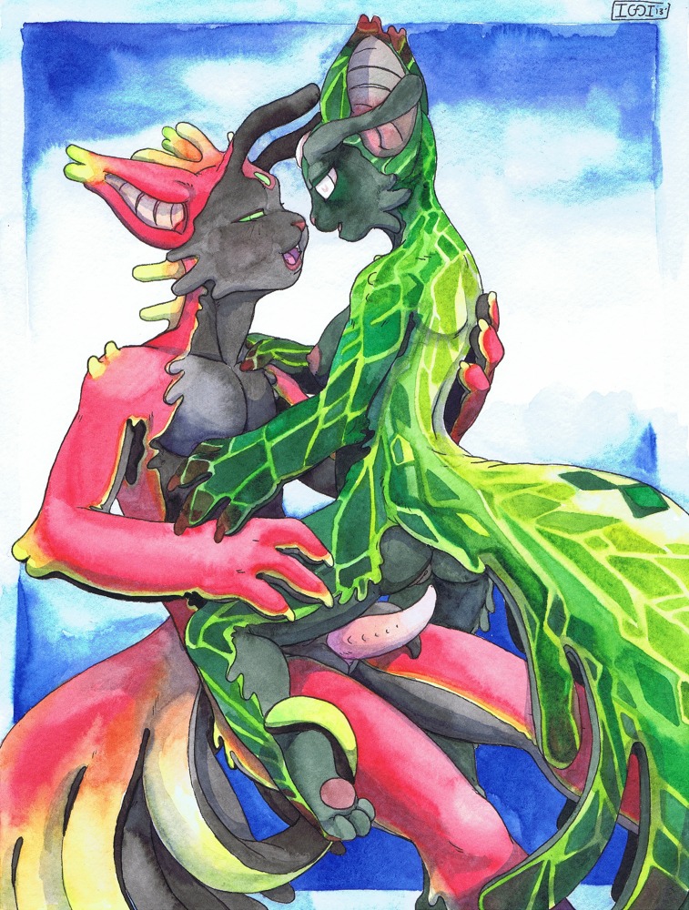 2013 alien anthro breasts duo e621 erection felid female gastropod genitals hug iggi male male/female mammal mirromy mollusk nude penis sex side_boob tail vulva