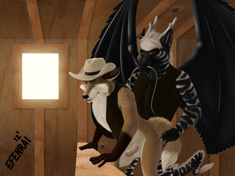 4:3 anal anal_penetration anthro antlers balls barn bottomless canid canine clothed clothing dragon duo e621 efenrai erection eyes_closed foreskin fox from_behind_position genitals horn humanoid_genitalia humanoid_penis hybrid interspecies male male/male male_penetrated male_penetrating male_penetrating_male mammal membrane_(anatomy) membranous_wings mythological_creature mythological_scalie mythology partially_retracted_foreskin penetration penis scalie sex tail tail_grab telford topwear vest wings yuumei_(character)