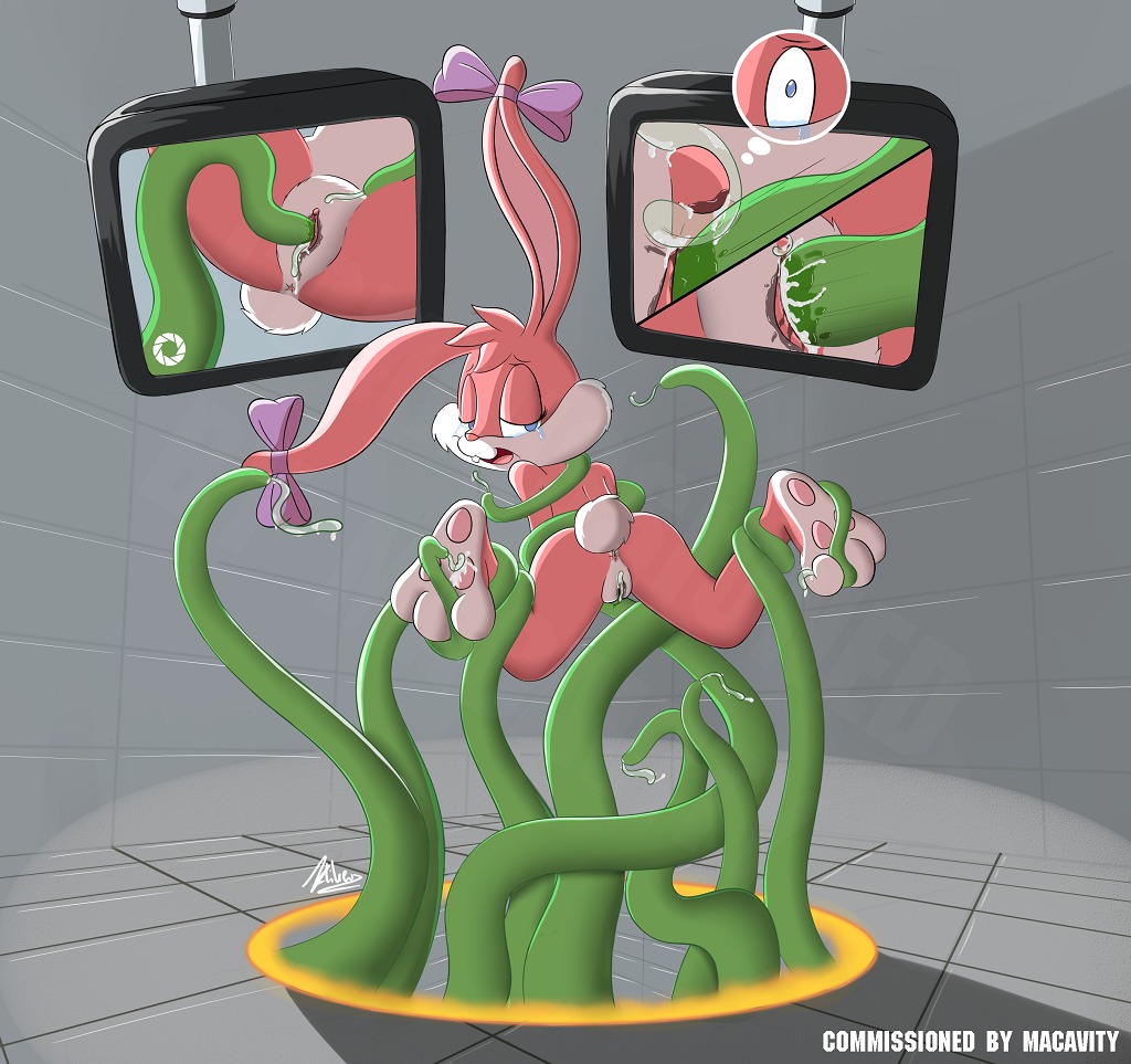 1girls 2d anthro ass babs_bunny blue_eyes cum cum_in_pussy cum_inside duo female female_only from_behind fur furry green_tentacles insertion lagomorph looking_back macavity open_mouth orange_portal penetration portal portal_(object) portal_(series) pussy rabbit rape restrained rule34 spread_legs suspension tears television tentacle tentacle_on_female text tiny_toon_adventures uncensored vaginal_penetration warner_brothers wide_eyed