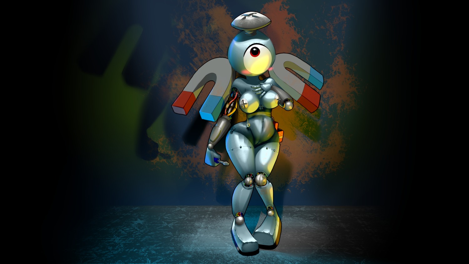 1_eye absurd_res alternate_species breasts digital_media_(artwork) e621 elpatrixf female generation_1_pokemon genitals hi_res holding_object holding_tool humanoid humanoidized maggie_(elpatrixf) magnemite magnet nintendo nipples not_furry nude pokemon pokemon_(species) screw screwdriver solo standing tools unusual_anatomy unusual_nipples vulva wallpaper wide_hips