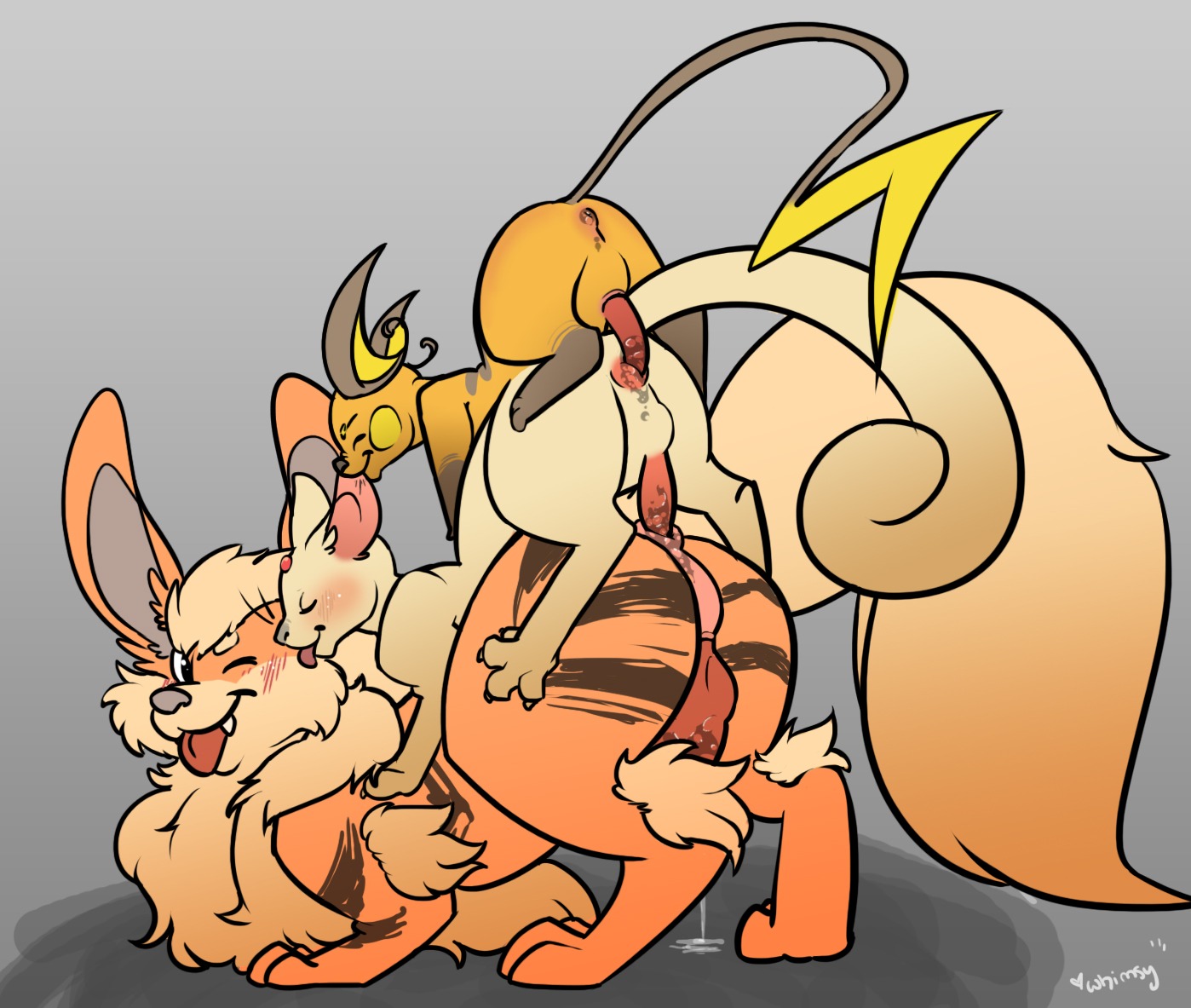 3_toes 4_toes all_fours anal anal_penetration anus arcanine ass_up backsack balls big_ears bite black_body black_eyes black_nose black_skin blush bodily_fluids brown_body brown_fur butt canid canine cum cum_in_ass cum_inside cum_on_ground cum_string e621 ear_bite erection feet felid feral feral_on_feral from_behind_position fur generation_1_pokemon genital_fluids genitals glistening grey_background grey_body grey_nose grey_skin group group_sex happy interspecies japanese knot larger_penetrated larger_sub looking_at_viewer looking_back lucky_pierre male male/male male_on_bottom male_on_top male_penetrated male_penetrating male_penetrating_male mammal milestone nintendo nude on_bottom on_top one_eye_closed orange_body orange_fur penetration penis perching_position persian_(pokemon) pink_body pink_skin pokemon pokemon_(species) raichu red_body red_penis red_skin rodent sex shadow sharp_teeth simple_background size_difference smile submissive tan_body tan_fur teeth thick_penis threesome toes tongue tongue_out trio whimsydreams