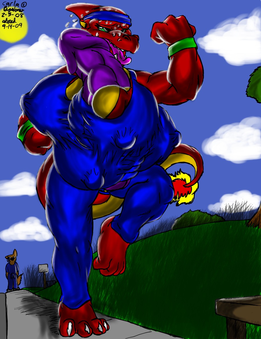 2008 2009 4_breasts anthro anthrofied being_watched big_breasts big_penis bigshow breasts canid canine carla charmeleon claws clothed clothing duo e621 fire flaming_tail front_view generation_1_pokemon genitals grass green_eyes gynomorph huge_penis hyper hyper_genitalia hyper_penis intersex looking_at_another mammal multi_breast nintendo outside penis plant pokemon pokemon_(species) pokemorph purple_penis red_body reptile scalie size_difference sky solo_focus tail toe_claws what white_eyes