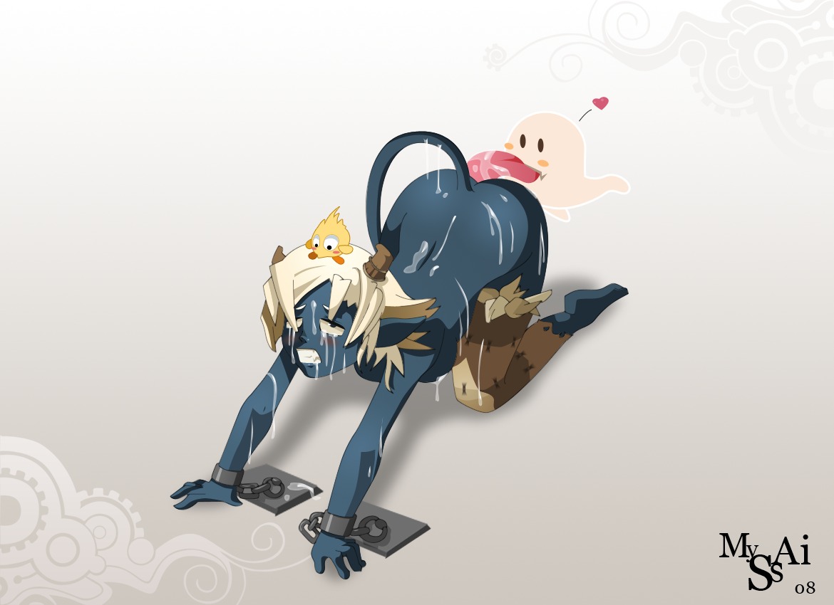 all_fours ankama blue_skin bondage bukkake clenched_teeth cum dofus female horn licking monster osamodas rolling_eyes rule34 saliva tail tears wakfu wet what