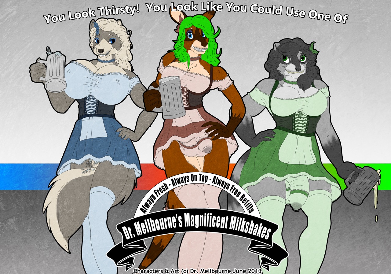 2013 5_fingers advertisement anthro balls beer_mug beverage big_breasts biped black_body black_fur black_hair blonde_hair blue_eyes bodily_fluids bottomwear breasts brown_body brown_fur brown_nose bulge canid canine canis cleavage clothed clothing container corset cum cum_on_leg cum_on_tail cup detailed_bulge dipstick_ears dress dripping drmellbourne e621 ear_markings english_text eyeshadow female fingers flaccid fluffy fluffy_tail fur fur_markings genital_fluids genital_outline genitals gloves_(marking) green_eyes green_hair grey_body grey_fur grin group gynomorph hair hand_on_hip holding_container holding_cup holding_object intersex kangaroo legwear lingerie long_hair looking_at_viewer macropod makeup mammal markings marsupial mellanie_mellbourne multicolored_body multicolored_ears multicolored_fur nipples penis penis_outline pose procyonid raccoon skirt smile spilling standing stockings tail tail_between_legs tankard text topwear two_tone_body two_tone_fur white_body white_fur wolf