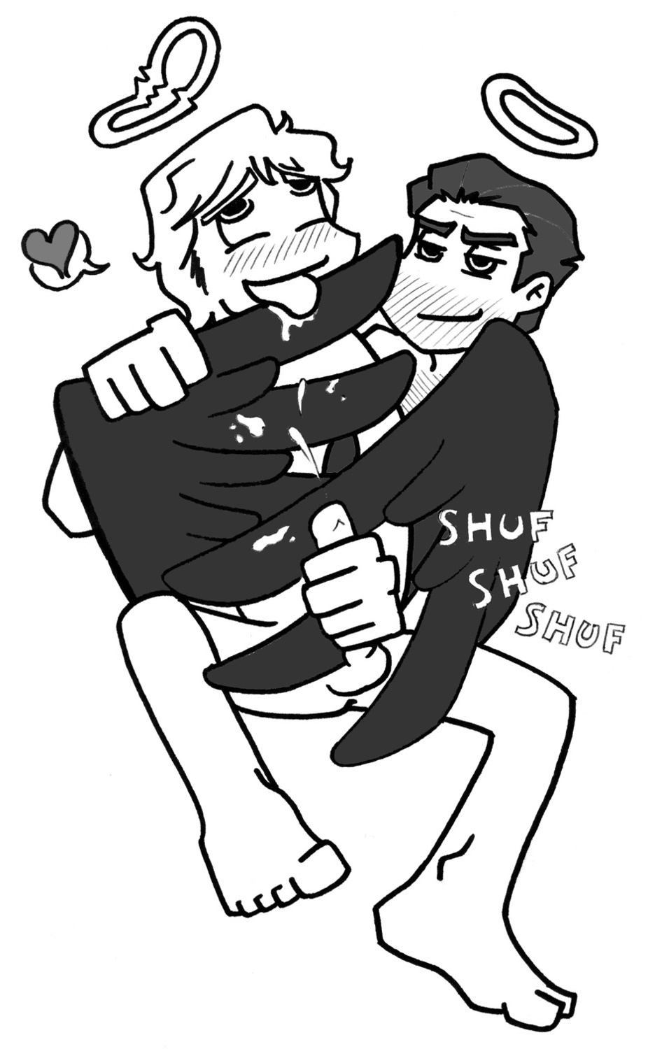 2boys 2d ahe_gao artist_request blush cum cumshot ellis_(left_4_dead) erect_penis erection handjob left_4_dead_(series) left_4_dead_2 male male_only multiple_boys multiple_males nick_(left_4_dead_2) open_mouth penis rule34 tagme tongue tongue_out wings