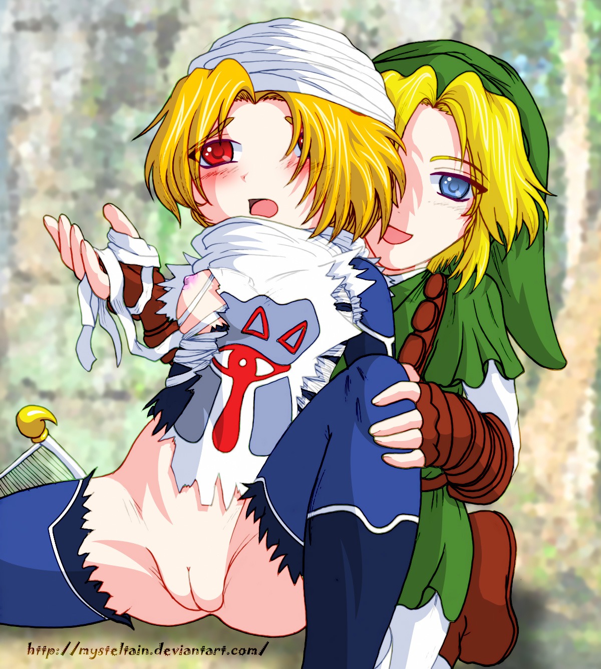 aged_down female link link_(ocarina_of_time) mushman nintendo ocarina_of_time rule34 sheik straight_hair the_legend_of_zelda