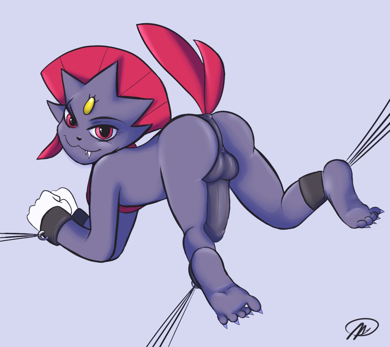 5_toes all_fours ass_up backsack balls bdsm bondage bound butt claws conditional_dnp digital_media_(artwork) e621 erection feet generation_4_pokemon genitals hi_res hindpaw humanoid_genitalia humanoid_penis male meggchan nintendo nude paws penis plantigrade pokemon pokemon_(species) presenting presenting_hindquarters simple_background soles solo submissive submissive_male toes weavile white_background