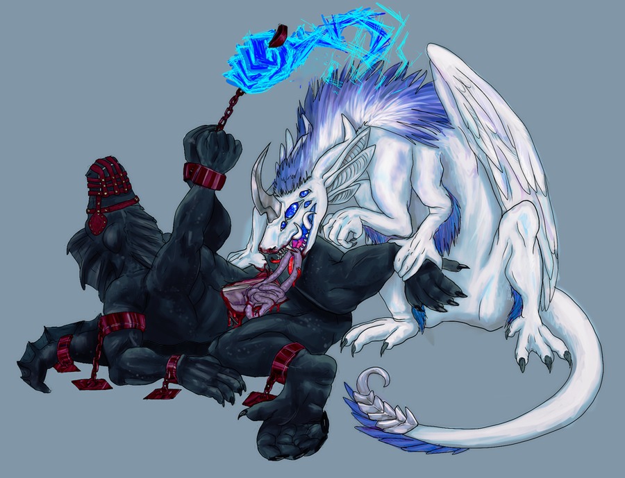 ambiguous_gender anthro arrankhar bdsm black_body blinders blood bodily_fluids bondage bound chain claws dragon duo e621 electricity eyewear feathered_wings feathers feral fluffy fur gore guts hard_vore hexapodal iguana iguanid intestines iridescent lizard mausc misleading_thumbnail monster muzzle_(object) muzzled myfi mythological_creature mythological_scalie mythology open_mouth organs reptile restraints scales scalie spines tail teeth tongue vore wings
