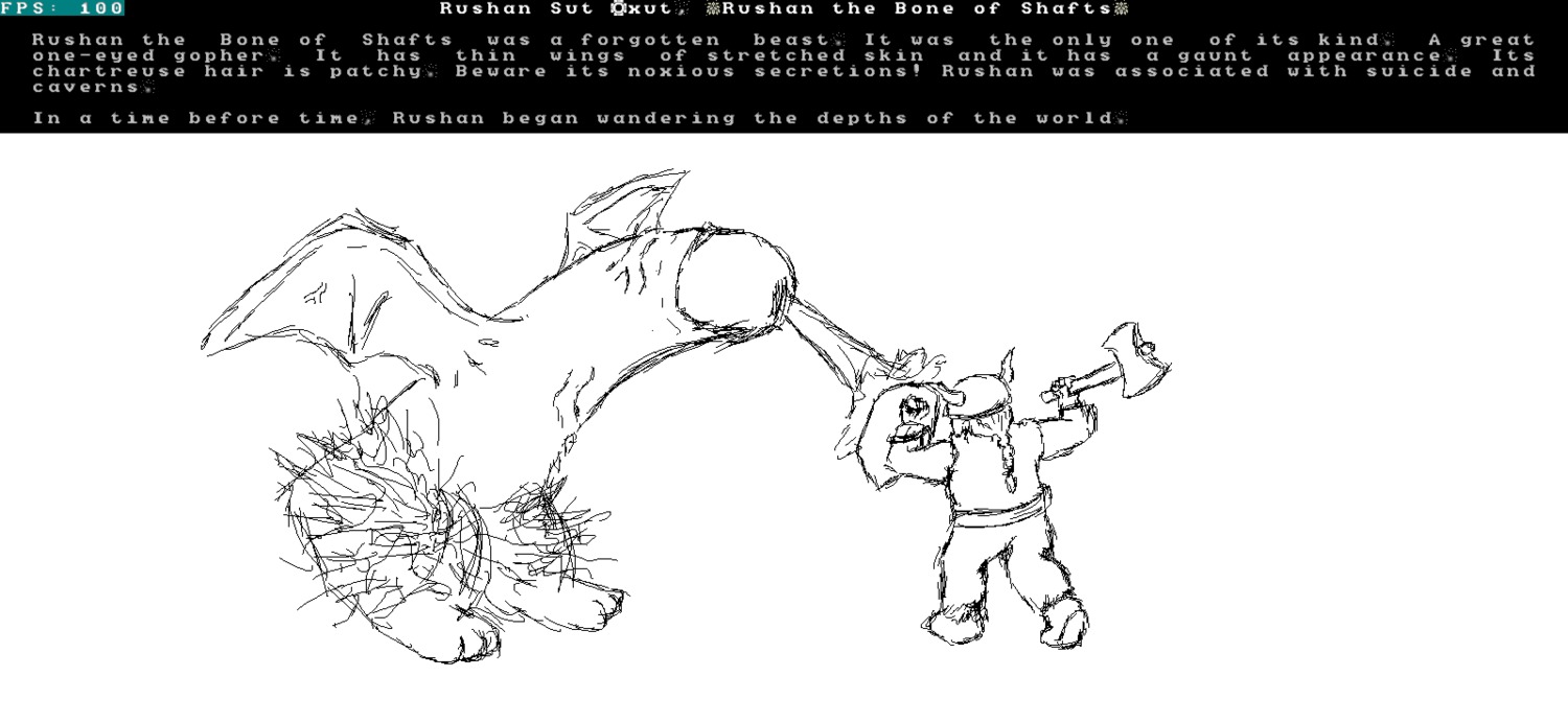 1boy ambiguous_gender axe battle dwarf dwarf_fortress ejaculation english_text forgotten_beast_(dwarf_fortress) full_body horned_helmet male male/ambiguous monster penis phallic_looking rule34 shield simple_background sketch standing tagme white_background winged_penis wings