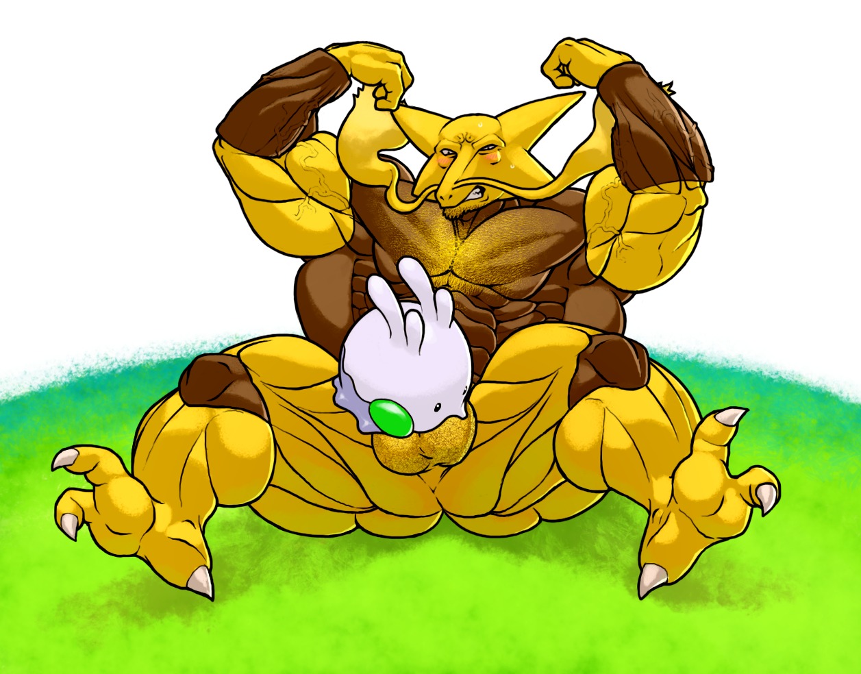 abs alakazam ambiguous_gender anthro balls biceps blush claws duo e621 generation_1_pokemon generation_6_pokemon genitals goomy hyper male muscular nintendo pokemon pokemon_(species) ripped-saurian size_difference vein