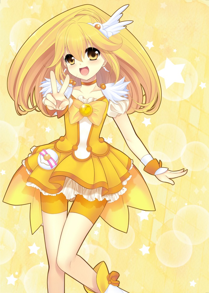 ainii_no.1 clothing comic cure_peace female precure pretty_cure rule34 shorts smile_precure solo tagme yayoi_kise yellow_theme