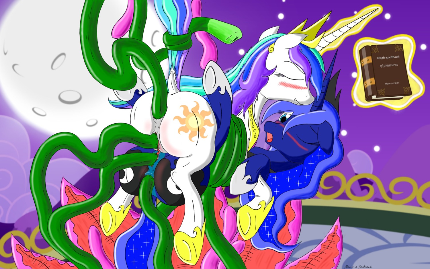 16:10 anal anus blush book butt cutie_mark duo e621 equid equine female feral friendship_is_magic hasbro hi_res hooves horn mammal my_little_pony mythological_creature mythological_equine mythology navanastra open_mouth penetration princess_celestia_(mlp) princess_luna_(mlp) tatzlwurm tentacles vaginal vaginal_penetration widescreen winged_unicorn wings