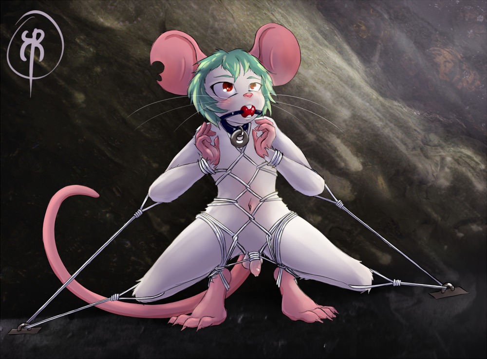 anthro ball_gag balls bdsm big_ears biped blush bondage bound buckteeth claws cock_and_ball_torture collar crouching e621 flaccid foreskin fur gag gagged genital_torture genitals hair humanoid_genitalia humanoid_penis kailys male mammal mouse murid murine navel nude penis penis_bondage red_eyes restrained rodent rope small_penis solo submissive submissive_male teeth whiskers white_body white_fur