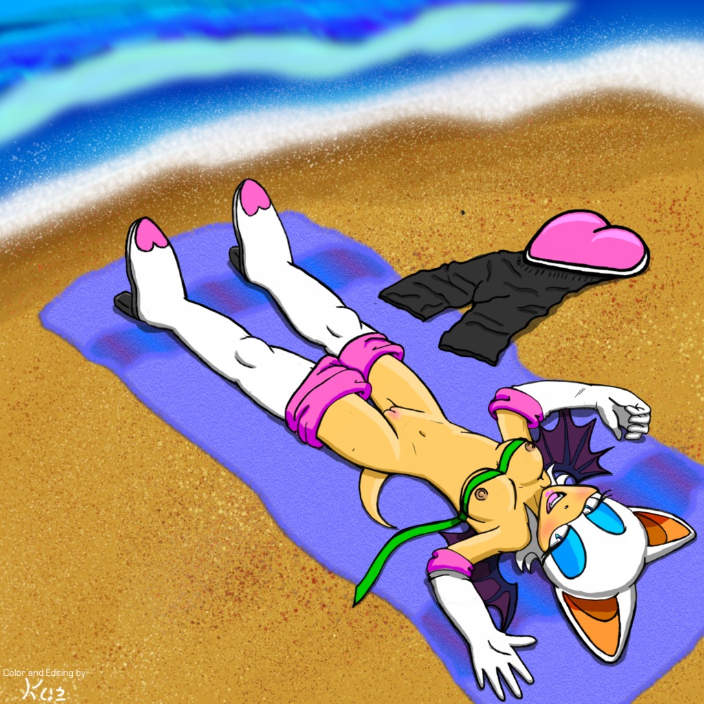 anthro bat beach breasts female female_only mammal nipples on_back rouge_the_bat rule34 sega sonic_(series) tagme tail wings