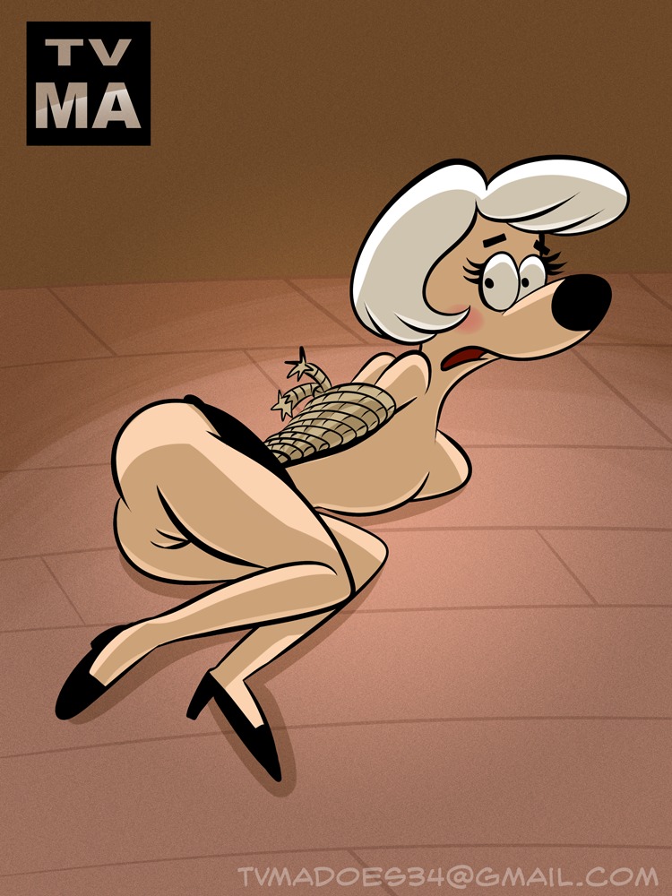 anthro blush damsel_in_distress embarrassed_nude_female female hands_behind_back high_heels polly_purebred pussy rope_bondage rule34 skirt sweet_polly_purebred tagme tvma underdog_(series)