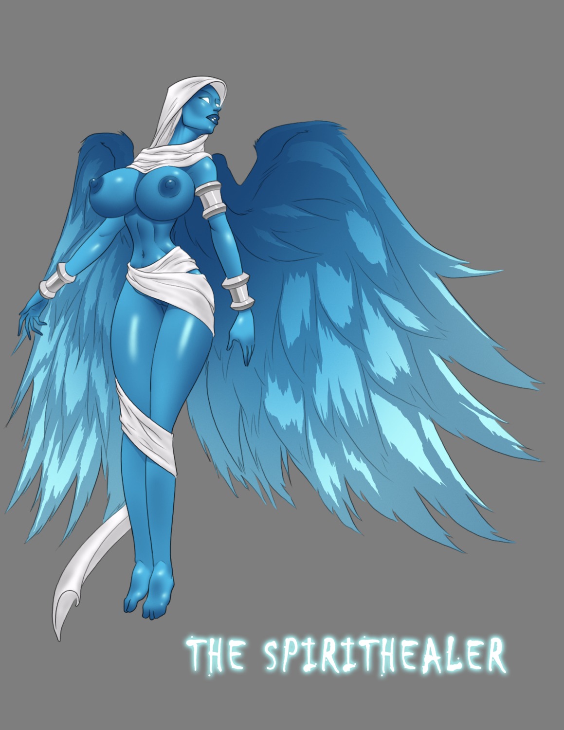 1girls big_breasts blue_skin breasts character_name female female_focus female_only nipples pussy red_jragon rule34 solo solo_female solo_focus spirit_healer wings world_of_warcraft