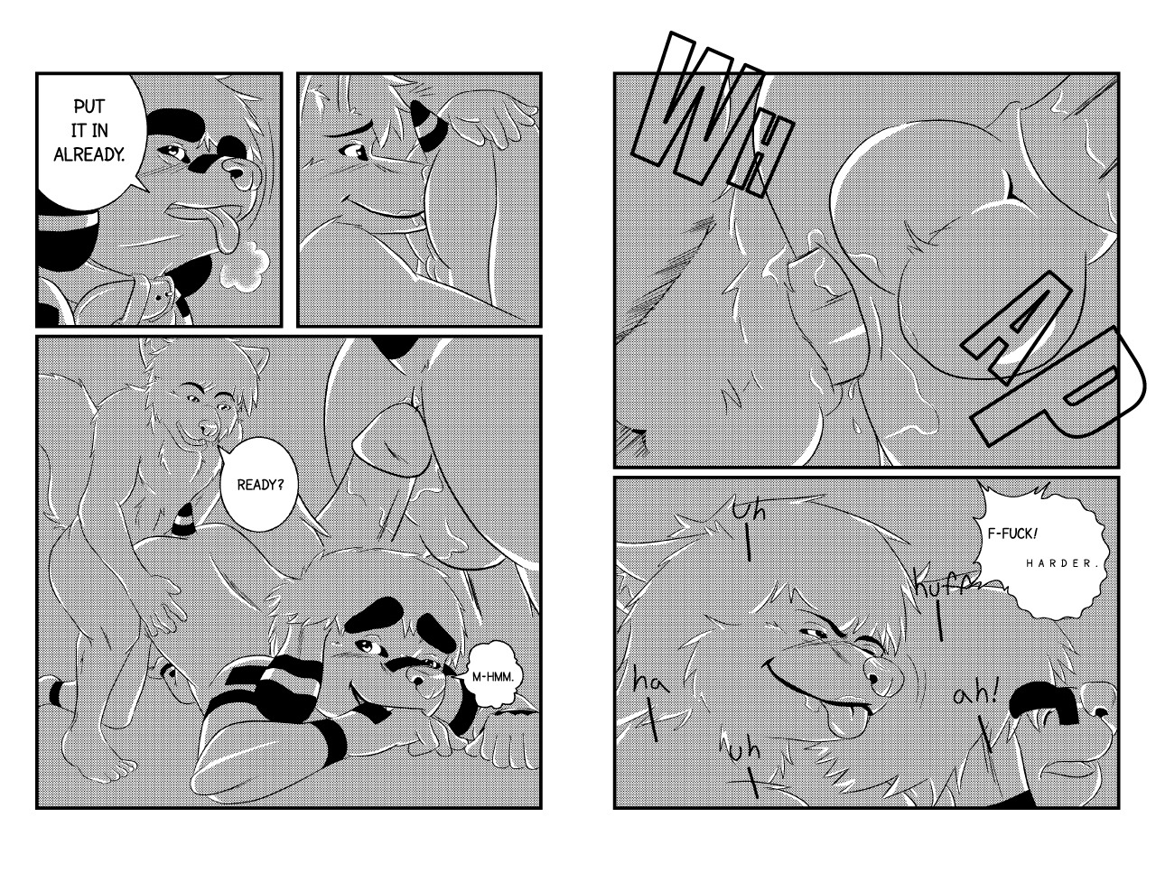anal anal_penetration anthro canid canine canis comic dialogue domestic_dog duo e621 english_text erection genitals greyscale hand_on_another's_butt hand_on_butt humanoid_genitalia humanoid_penis licking male male/male male_penetrated male_penetrating male_penetrating_male mammal mobilemutt monochrome multiple_scenes nude oral penetration penis profanity rimming sex tail text tongue tongue_out