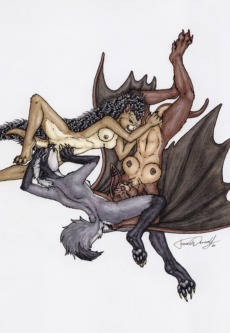 2010 4_toes anthro badger barbed_girls barbedstudios bat black_nipples breasts butt chain_position claws e621 ear_piercing essille feet female female/female fingering forceswerwolf grin group group_sex hindpaw industrial_piercing leg_markings licking lying mammal markings membrane_(anatomy) membranous_wings mirriam mustelid musteline navel nipples nude on_back pawpads paws piercing pink_nipples porcupine rear_view rodent sex simple_background small_breasts smile socks_(marking) spread_legs spreading suami tail threesome toe_claws toes tongue tongue_out trio vaginal vaginal_fingering white_background winged_arms wings