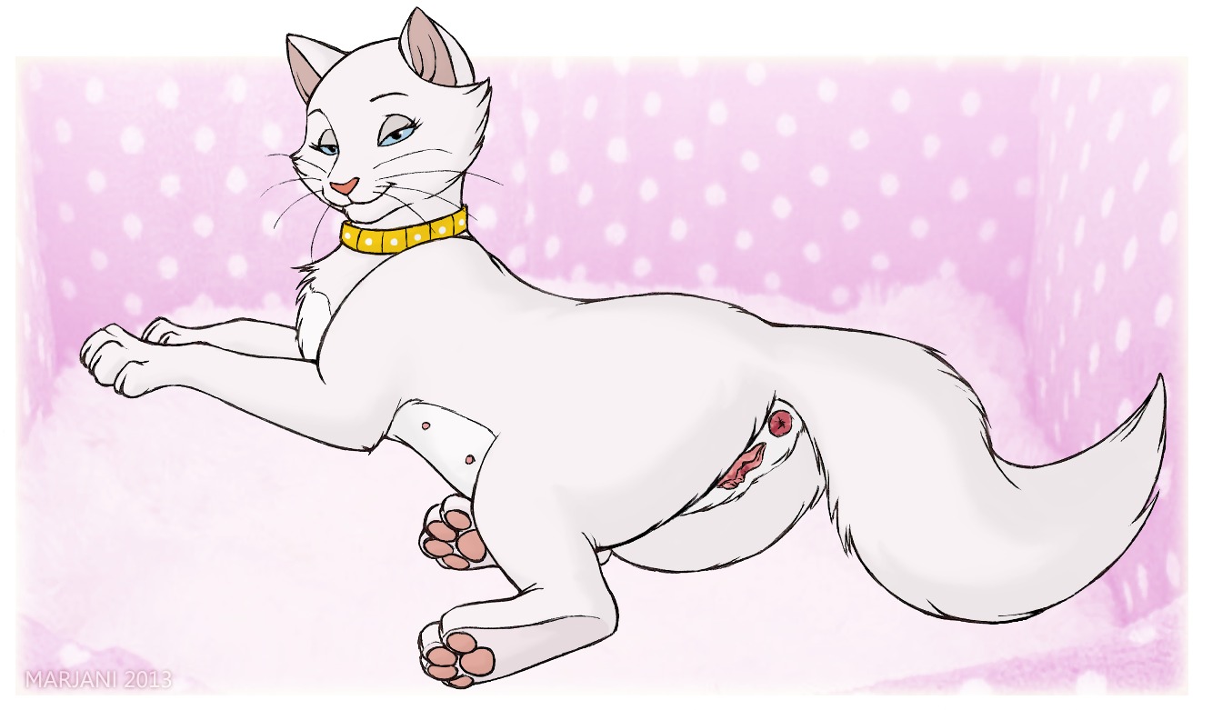 anus bedroom_eyes big_butt butt disney domestic_cat duchess_(aristocats) e621 felid feline felis female female_feral feral fluffy fluffy_tail genitals looking_at_viewer mammal marjani narrowed_eyes nipples pawpads paws seductive simple_background solo tail the_aristocats vulva