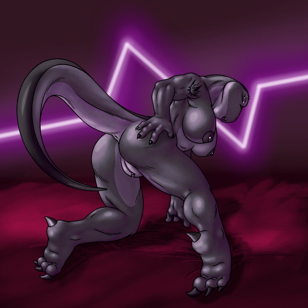 1:1 2011 abstract_background all_fours anthro anus areola arm_support barbell_piercing barefoot bent_over biceps big_breasts big_butt biped black_claws black_nipples breasts butt butt_grab claws clitoris clitoris_piercing clitoris_ring dalus digital_media_(artwork) dinosaur drake_tigerclaw e621 eyebrow_barbell eyebrow_piercing facial_piercing feet female genital_piercing genitals grey_body hairless hand_on_butt inviting kneeling looking_at_viewer looking_back muscular muscular_anthro muscular_female nipple_barbell nipple_piercing nipples non-mammal_breasts non-mammal_nipples nude open_mouth piercing pose prehistoric_species presenting presenting_hindquarters presenting_vulva purple_eyes raised_tail reptile ring_piercing saurischian scalie simple_background solo tail tattoo theropod thick_tail thick_thighs tyrannosaurid tyrannosauroid tyrannosaurus tyrannosaurus_rex vasha_vinodragova vulva vulva_piercing vulva_ring