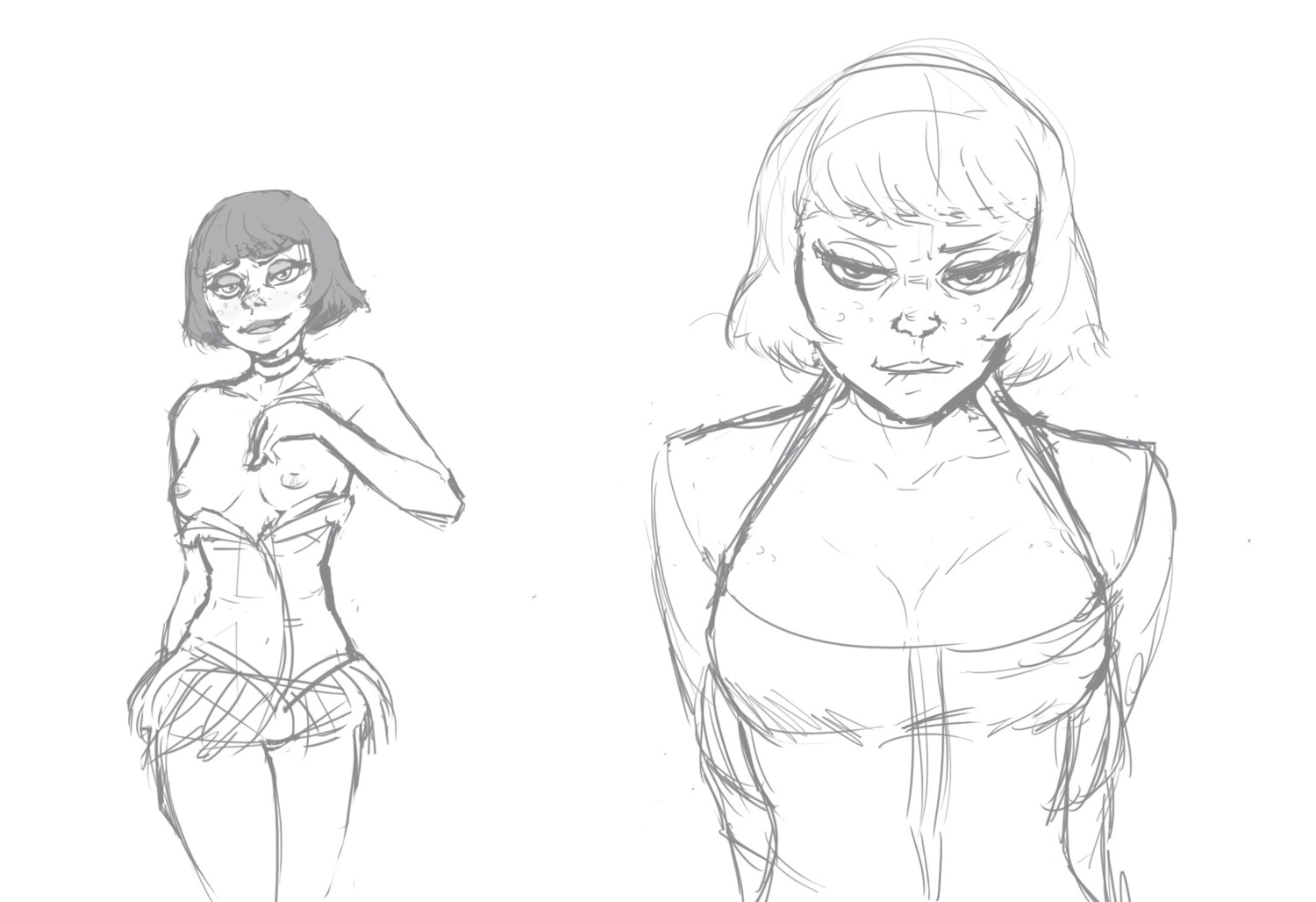 bioshock bioshock_infinite black_and_white breasts corset elizabeth_comstock female female_focus female_only koenigi_nator koeniginator line_art nipples rule34 short_hair sketch white_background
