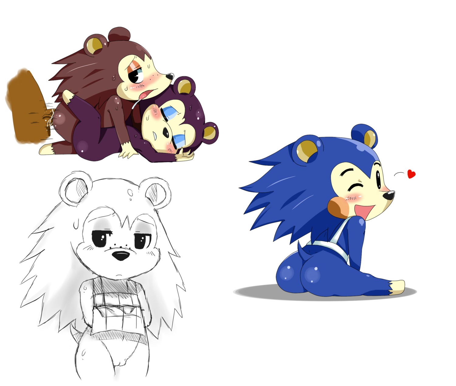 animal_crossing anthro apron bisexual bodily_fluids bottomless bottomwear butt clothed clothing clothing_lift digital_media_(artwork) e621 erection eulipotyphlan featureless_feet feet female female/female freckles genitals group group_sex heart_symbol hedgehog hi_res incest_(lore) intraspecies label_able looking_back mabel_able male male/female mammal nervous nintendo penis presenting presenting_hindquarters sable_able sex sibling_(lore) sister_(lore) sisters_(lore) skirt skirt_lift sssonic2 sweat threesome trio vulva