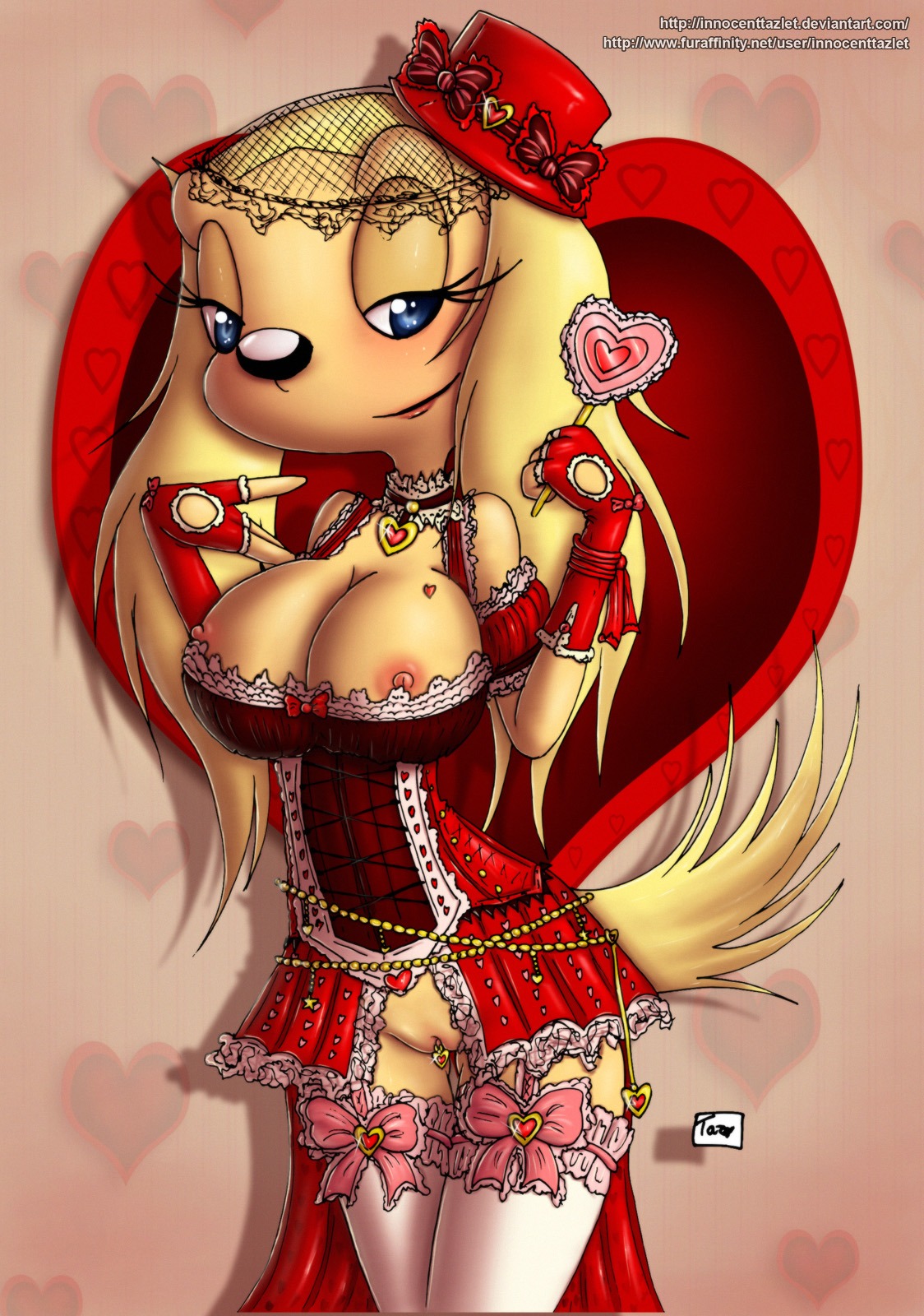 alternate_breast_size anthro brandy_&amp;_mr_whiskers brandy_harrington breasts canine clothes disney disney_channel dog dress female female_only fur furry furry_breasts furry_tail gloves hat innocenttazlet looking_at_viewer mammal nipples rule34 smile solo standing tagme tail toon_disney