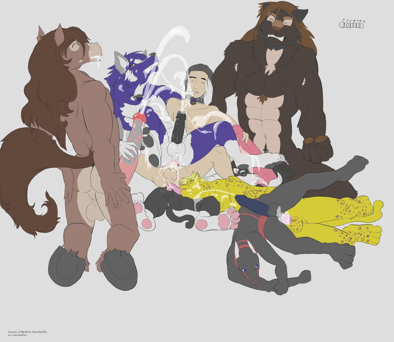 anthro balls canine cum dragon equine feline footjob fur furry gay hi_res hindpaw hooves horse human infinite_(artist) licking male oral orgy rule34 scalie tongue wolf