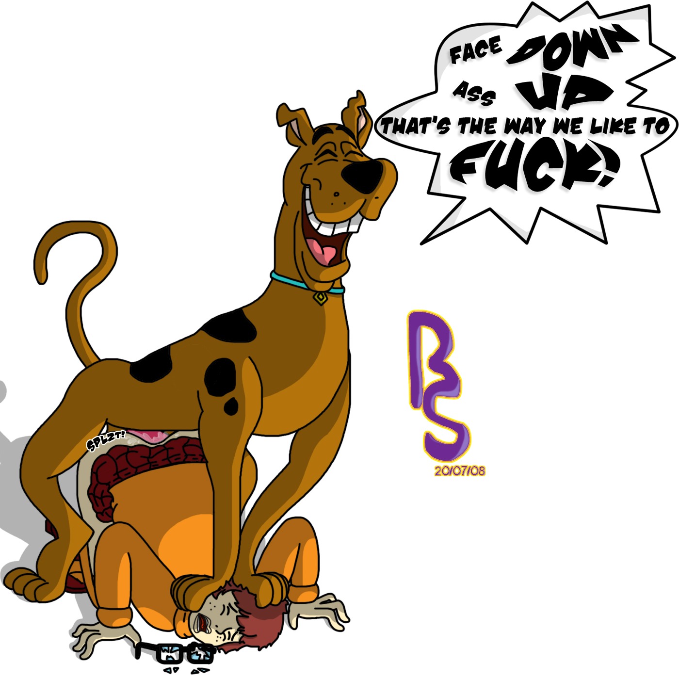 2008 ambiguous_penetration blargsnarf broken_glasses canid canid_on_humanoid canine_on_human canine_penis dog domestic_dog english_text face_down_ass_up female female_human feral hanna-barbera human male male/female male_canine non-human_rapist penis rape rule34 scooby-doo scooby-doo_(character) straight velma_dinkley zoophilia