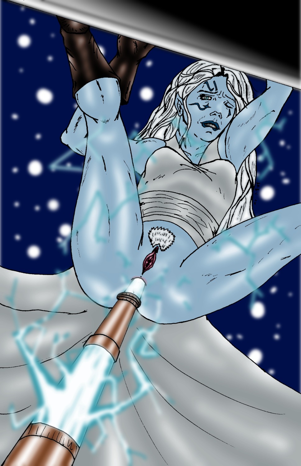 1girls 2d alien anal anal_penetration anus arkanian_(star_wars) ass blue_skin electricity electrostimulation female female_pubic_hair jarael knights_of_the_old_republic knights_of_the_old_republic_(series) pubic_hair pussy rule34 star_wars tagme white_skin