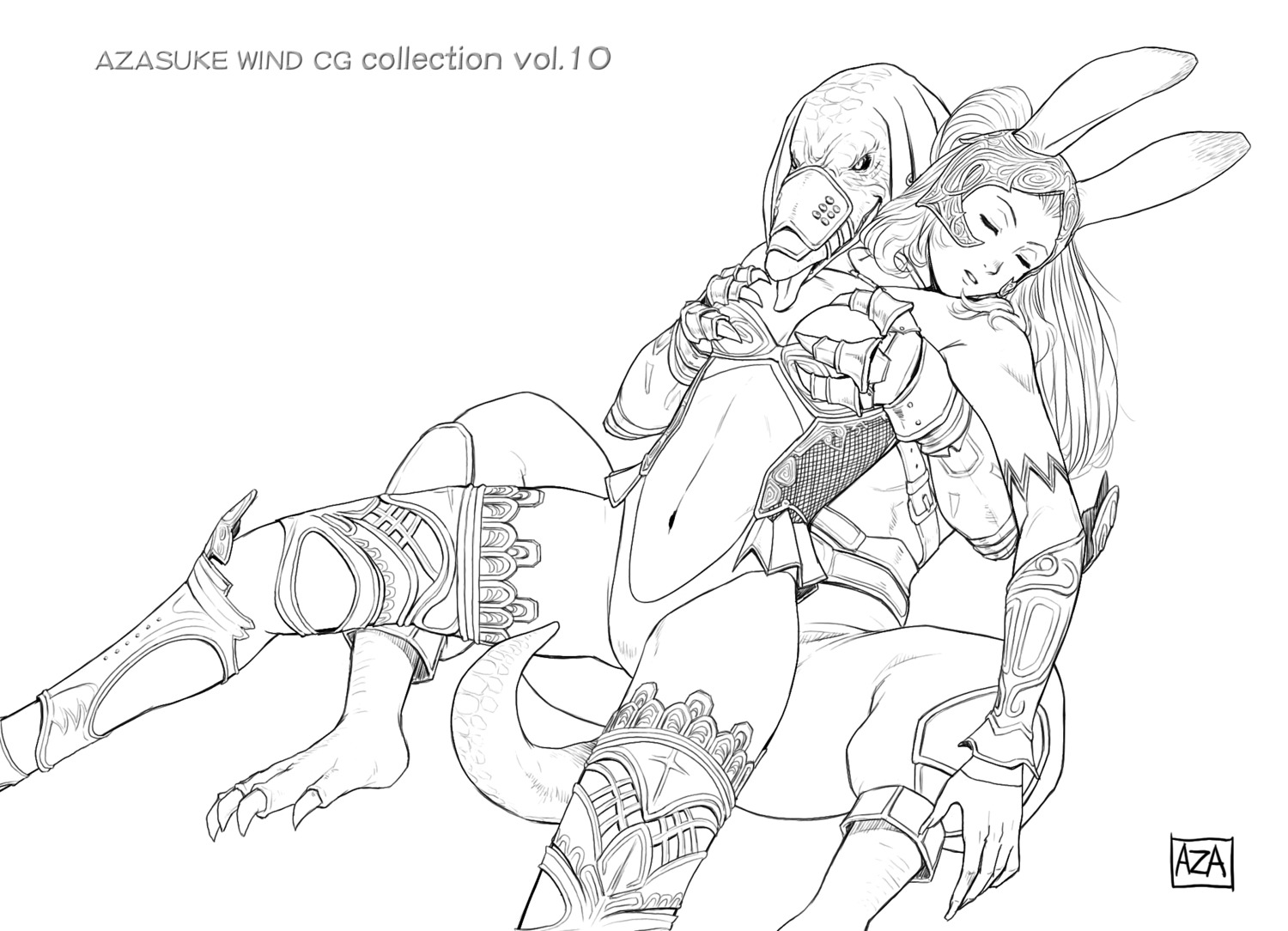 1girls 2d animal_ears azasuke ba'gamnan bangaa bunny_ears dark-skinned_female dark_skin female final_fantasy final_fantasy_xii fran_(ffxii) helmet humanoid kemonomimi male monochrome rule34 silver_hair straight tagme viera