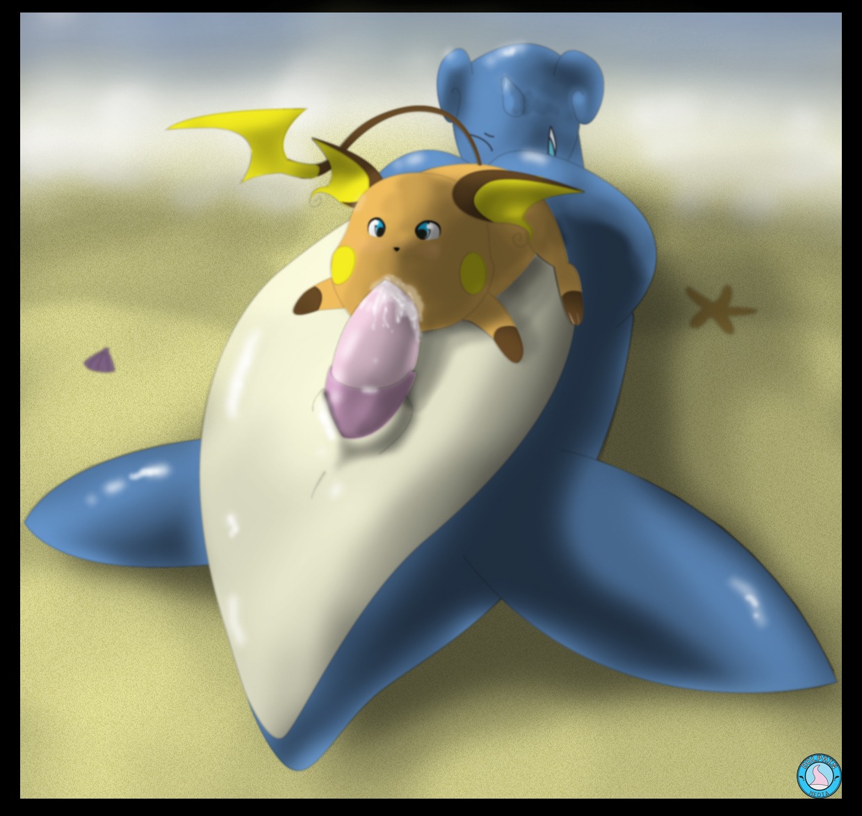 ambiguous_gender blue_eyes color fellatio furry interspecies lapras male male/ambiguous nintendo oral pokemon pokemon_(species) raichu rule34