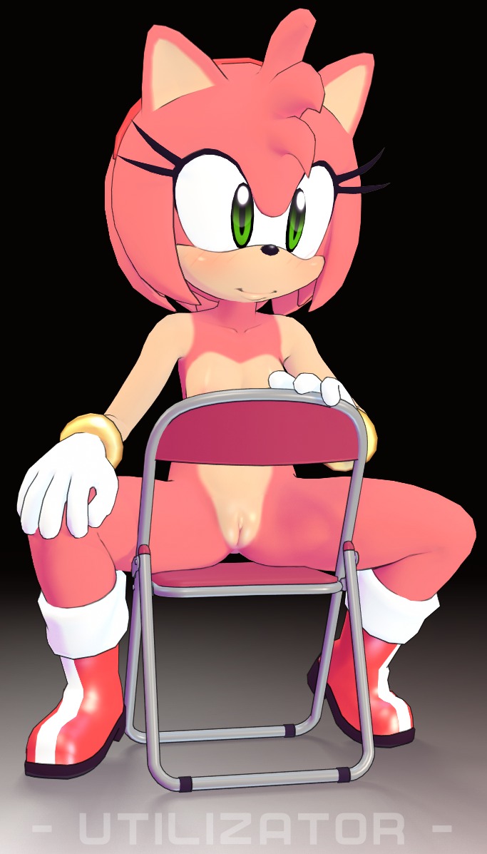 3d_(artwork) amy_rose anthro boots bracelet breasts chair clothing digital_media_(artwork) e621 eulipotyphlan female footwear furniture genitals green_eyes hedgehog jewelry mammal nude pink_body sega shoes sitting_backwards solo sonic_the_hedgehog_(series) utilizator vulva