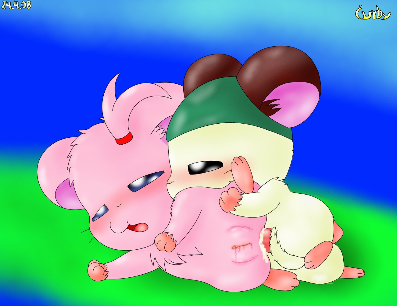 1boy 1girls 2008 blush cappy_(hamtaro) cum curby female feral hamster hamtaro_(series) male original_character penis pussy rule34 sex