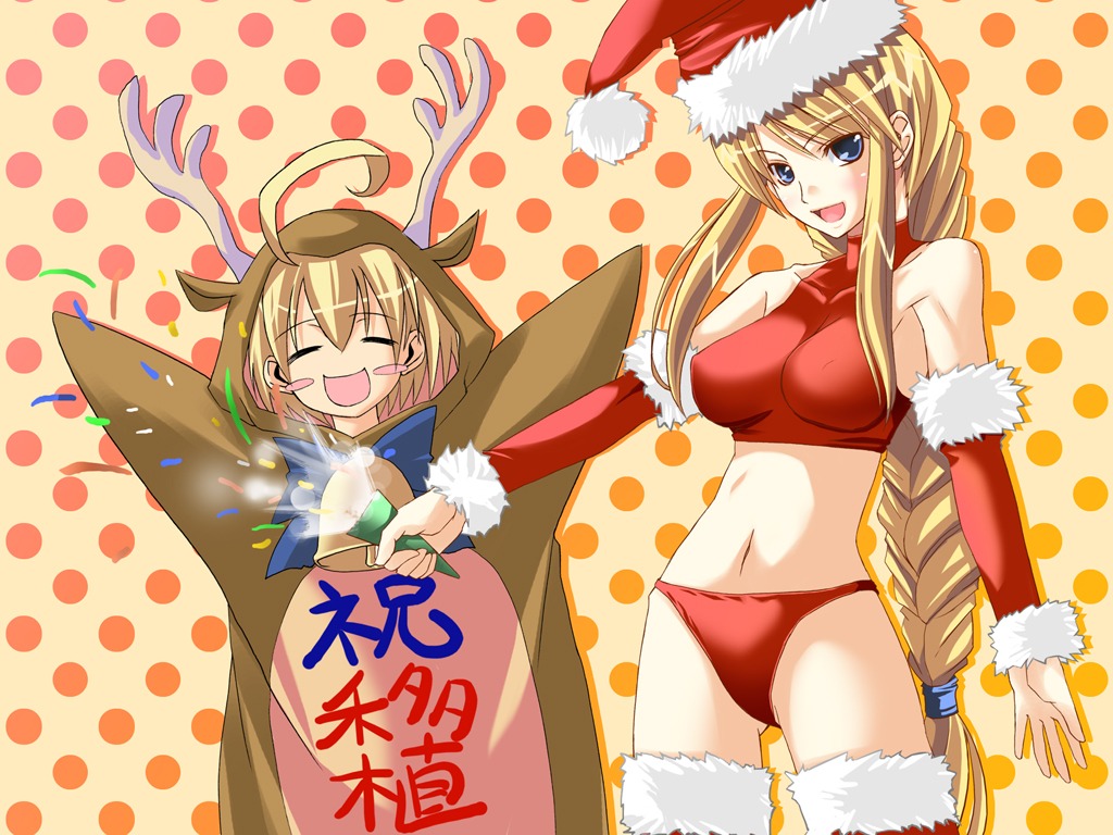 agrias_oaks bikini bikini_bottom blonde_hair blue_eyes braid christmas female final_fantasy final_fantasy_tactics final_fantasy_tactics_(original) ichimedoo long_hair ramza_beoulve rule34 single_braid swimsuit thighhighs