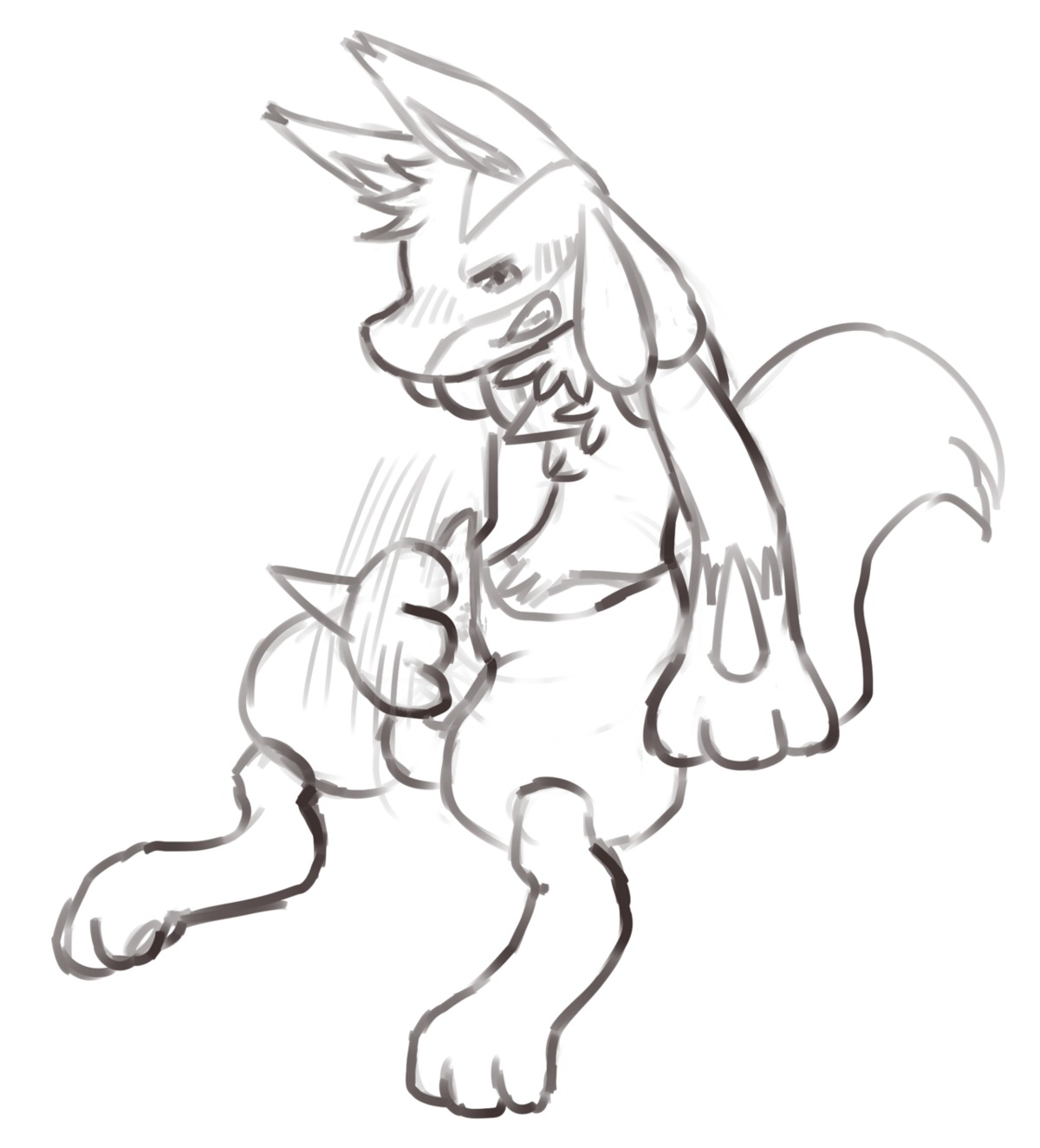 2012 anthro black_and_white canid canine digital_drawing_(artwork) digital_media_(artwork) e621 erection feet fur generation_4_pokemon genitals haychel hi_res lucario male mammal masturbation monochrome nintendo nude penile penis pokemon pokemon_(species) sketch solo source_request tail