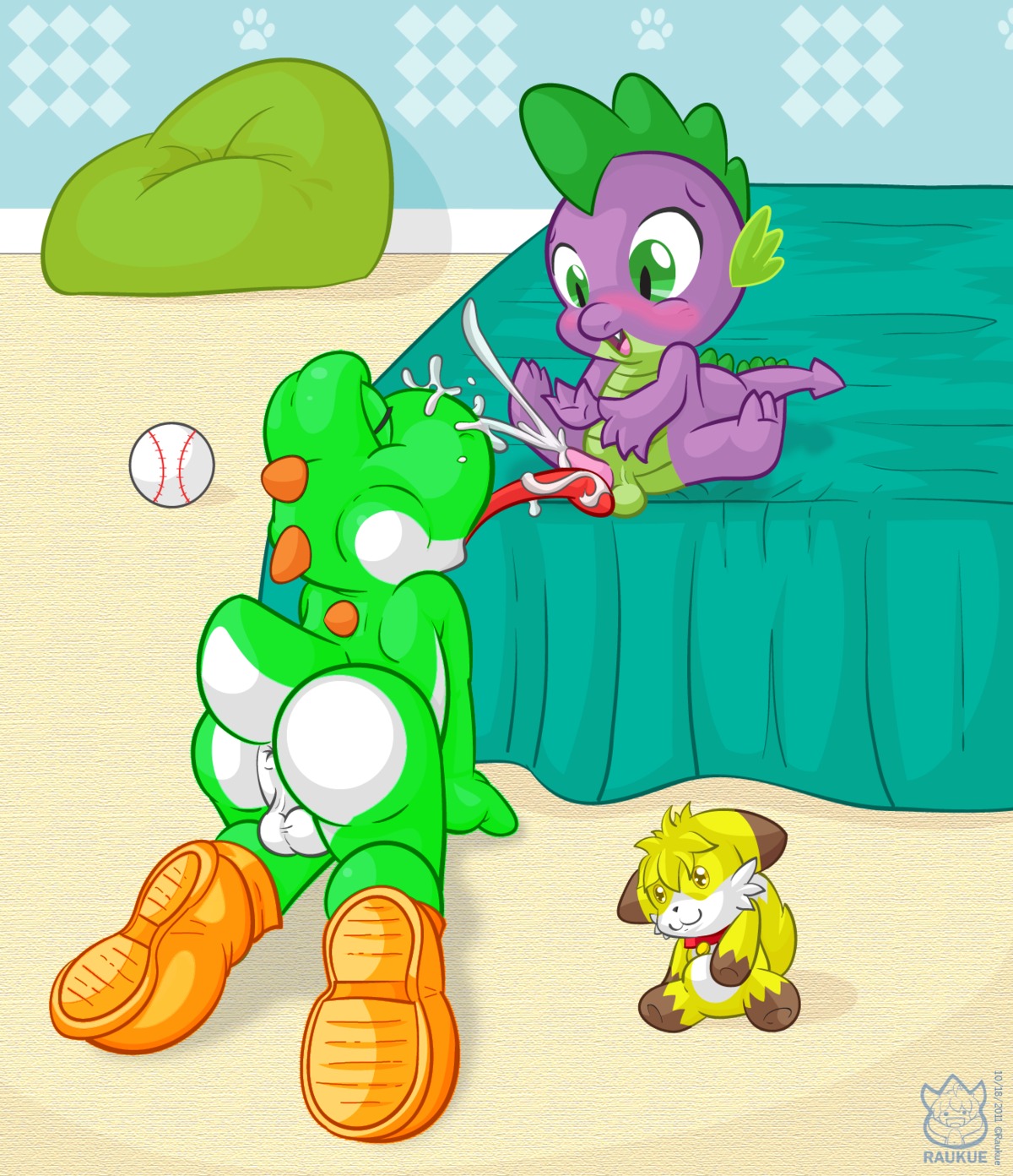 anthro anus backsack ball balls blush bodily_fluids butt clothing collar crossover cum cumshot dinosaur dragon duo e621 ejaculation erection footwear friendship_is_magic genital_fluids genitals green_body green_scales green_yoshi hasbro hi_res interspecies licking long_tongue male male/male mario_bros multicolored_body multicolored_scales my_little_pony mythological_creature mythological_scalie mythology nintendo oral orgasm penetration penile penis penis_lick plushie prehistoric_species purple_body purple_scales raukue reptile scales scalie sex shoes spike_(mlp) tail tapering_penis third-party_edit tongue tongue_out tonguejob two_tone_body two_tone_scales white_body white_scales yoshi young young_anthro young_on_young