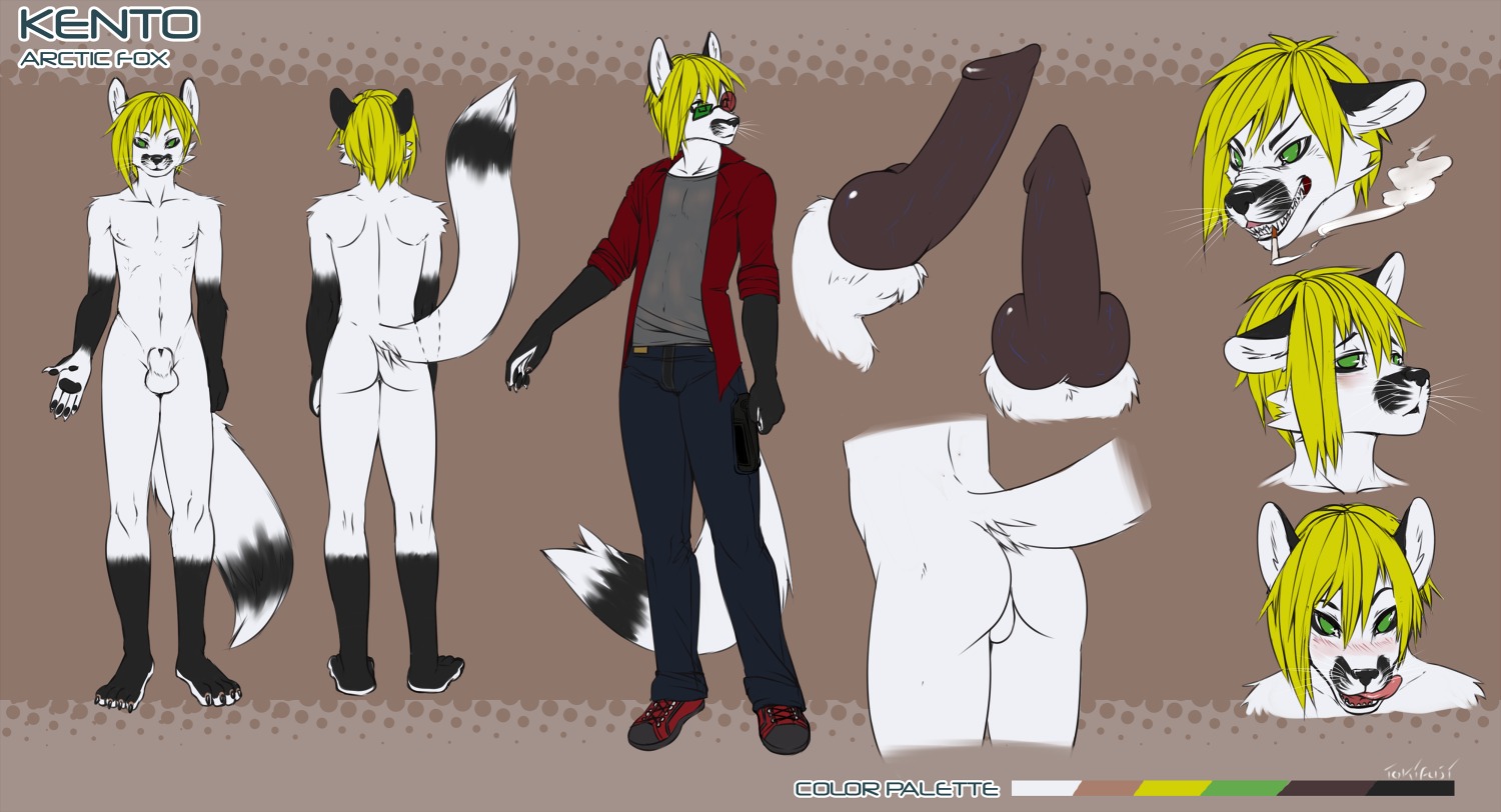 animal_genitalia anthro arctic_fox balls canid canine cigarette e621 erection eyewear fox genitals green_eyes kento_foxeh knot leg_markings male mammal markings model_sheet penis sheath simple_background smoke smoking socks_(marking) solo sunglasses tail text tokifuji true_fox