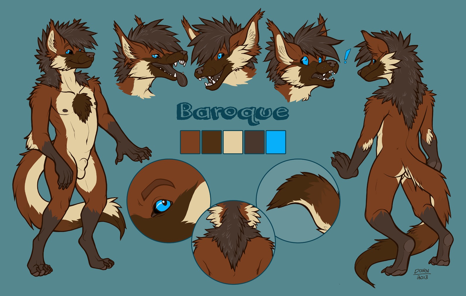 2013 animal_genitalia anthro baroque_(bzooks) black_hair black_nose black_sclera black_tongue blue_eyes brown_body brown_fur canid canine character_name color_swatch doirn e621 fully_sheathed fur genitals hair male mammal maned_wolf model_sheet sheath signature simple_background solo teeth text tongue tongue_out white_body white_fur