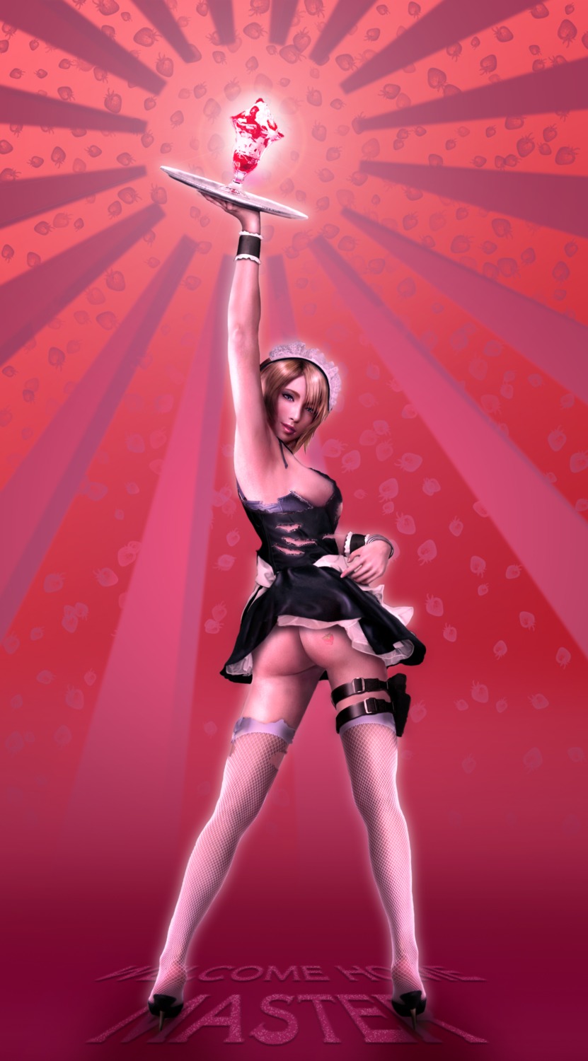 ass aya_brea female maid parasite_eve parasite_eve_the_3rd_birthday parfait pink_background rule34 strawberry tagme torn_clothes